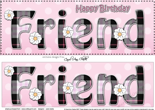 Large DL Happy Birthday FRIEND 3D decoupage with tartan