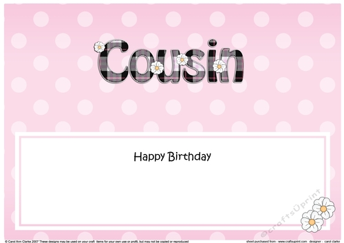 Large DL Happy Birthday COUSIN insert with tartan