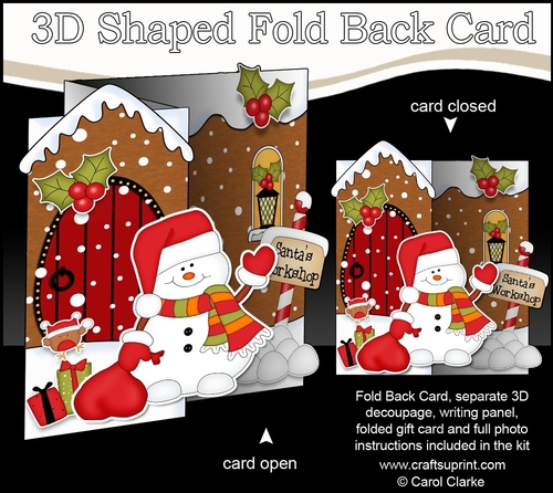 3D Shaped No-Hole Fold Back Christmas Card Mini Kit - Snowman Oli has a Sack of Presents