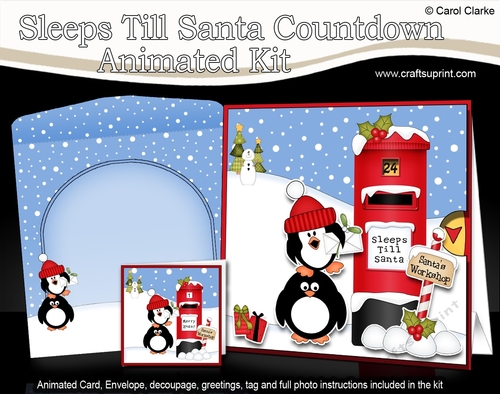 3D Animated Sleeps Till Santa Christmas Postbox Countdown Card Kit - Cute Penguins have a Letter for Santa