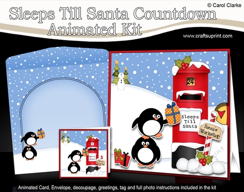 3D Animated Sleeps Till Santa Christmas Postbox Countdown Card Kit - Cute Penguins have a Present