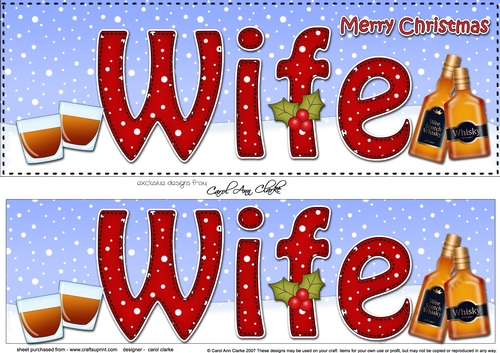 Large DL Merry Christmas WIFE with Whisky 3D decoupage 