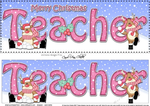 Large DL Merry Christmas TEACHER 3D decoupage with Rudolph