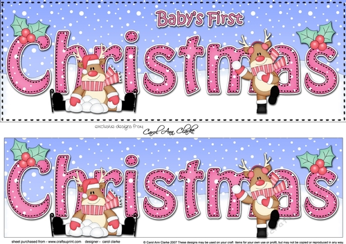 Large DL BABYS FIRST CHRISTMAS 3D decoupage with Rudolph