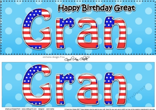 Large DL Happy Birthday GREAT GRAN 3D decoupage USA Stars & Stripes