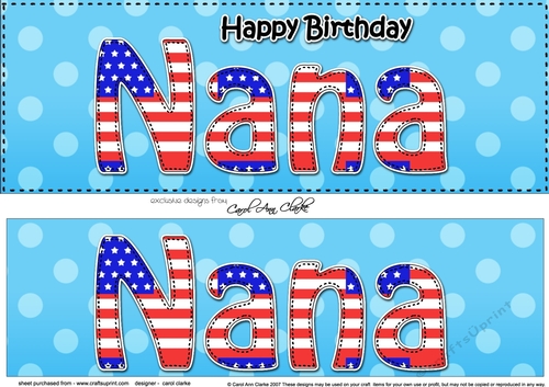 Large DL Happy Birthday NANA 3D decoupage USA Stars & Stripes