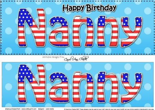 Large DL Happy Birthday NANNY 3D decoupage USA Stars & Stripes
