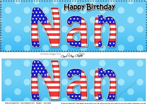 Large DL Happy Birthday NAN 3D decoupage USA Stars & Stripes