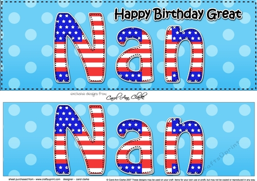 Large DL Happy Birthday GREAT NAN 3D decoupage USA Stars & Stripes
