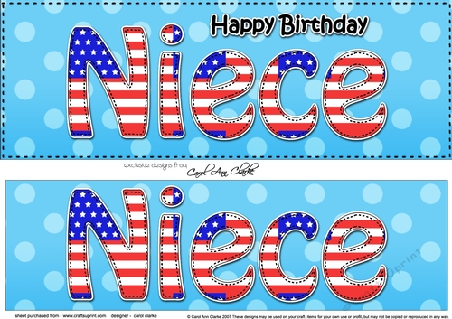 Large DL Happy Birthday NIECE 3D decoupage USA Stars & Stripes