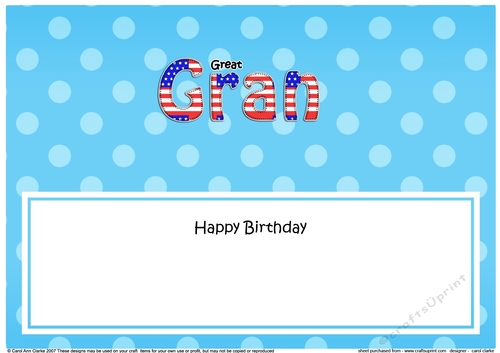 Large DL Happy Birthday GREAT GRAN insert USA Stars & Stripes