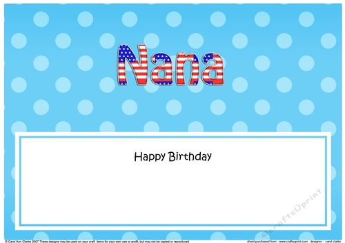 Large DL Happy Birthday NANA insert USA Stars & Stripes
