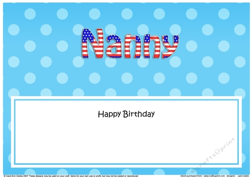 Large DL Happy Birthday NANNY insert USA Stars & Stripes