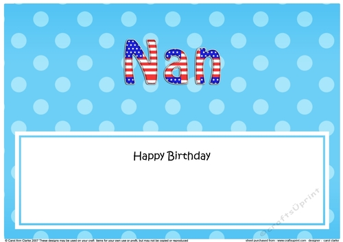 Large DL Happy Birthday NAN insert USA Stars & Stripes