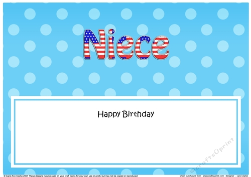 Large DL Happy Birthday NIECE insert USA Stars & Stripes