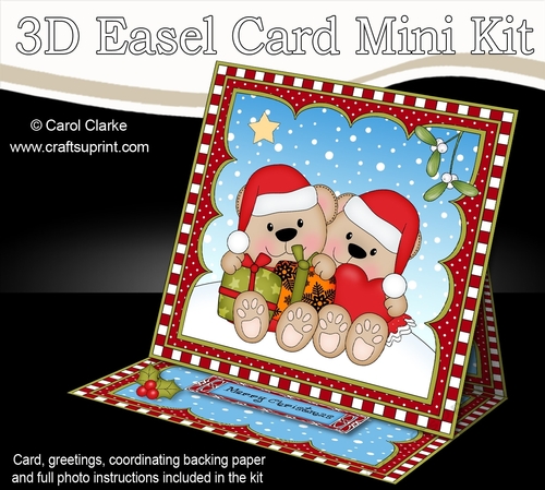 3D Easel Card Mini Kit - Christmas Livvy Bear is in Love