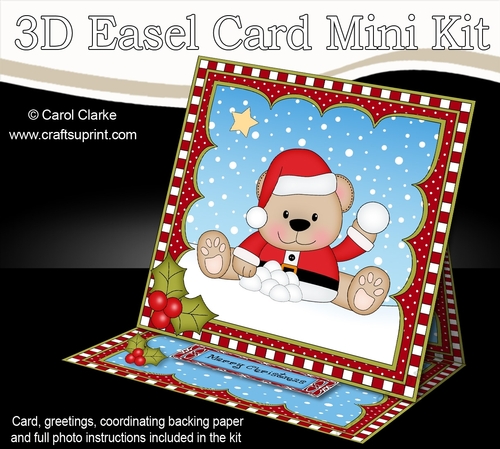 3D Easel Card Mini Kit - Christmas Livvy Bear is in Snowballing
