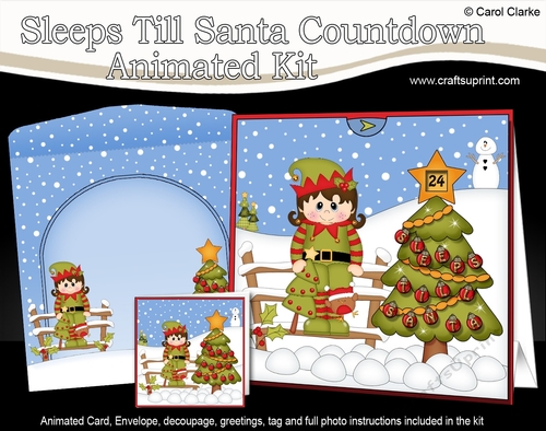 3D Animated Sleeps Till Santa Christmas Tree Countdown Card Kit - Little Elf has an Xmas Tree