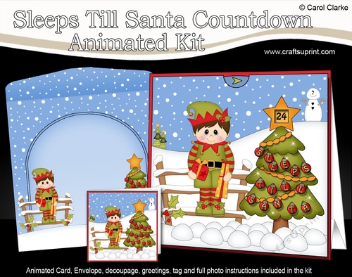 3D Animated Sleeps Till Santa Christmas Tree Countdown Card Kit - Little Elf has an Xmas Presents