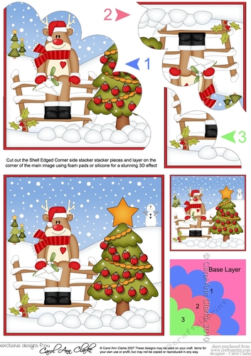 Christmas Rudolph has decorated the Xmas Tree Shell Edged Corner Side Stacker
