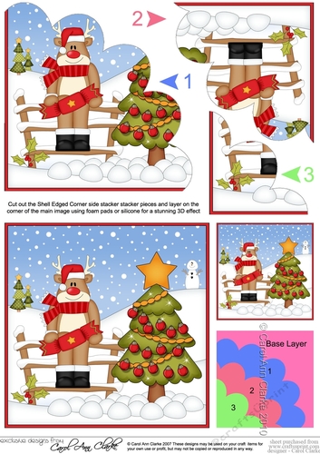 Christmas Rudolph has decorated the Xmas Tree Shell Edged Corner Side Stacker