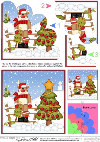 Christmas Rudolph has decorated the Xmas Tree Shell Edged Corner Side Stacker