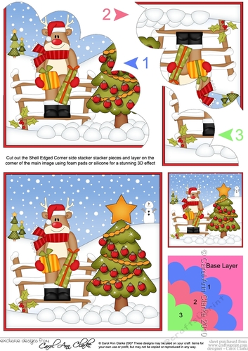 Christmas Rudolph has decorated the Xmas Tree Shell Edged Corner Side Stacker
