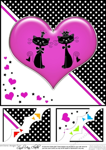 8 x 8 Kool Kats Purrfect Love Scalloped corner Topper
