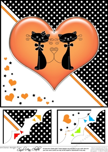 8 x 8 Kool Kats Purrfect Love Scalloped corner Topper