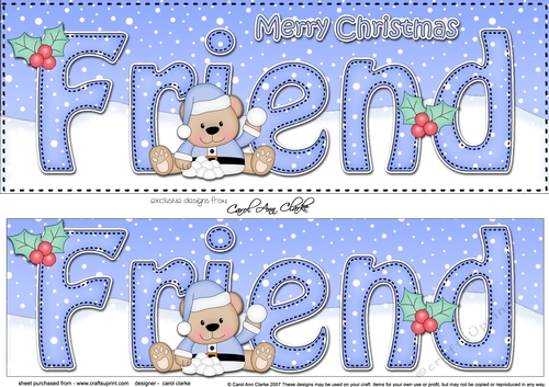 Large DL Merry Christmas FRIEND 3D decoupage with Livvy Bear
