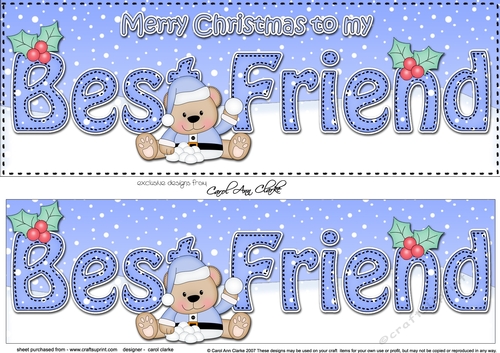 Large DL Merry Christmas BEST FRIEND 3D decoupage with Livvy Bear