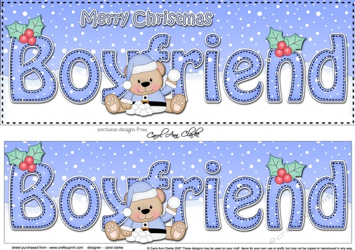 Large DL Merry Christmas BOYFRIEND 3D decoupage with Livvy Bear