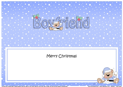 Large DL Merry Christmas BOYFRIEND insert with Livvy Bear