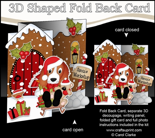 3D Shaped No-Hole Fold Back Christmas Card Kit - Little Springer Spaniel Dog