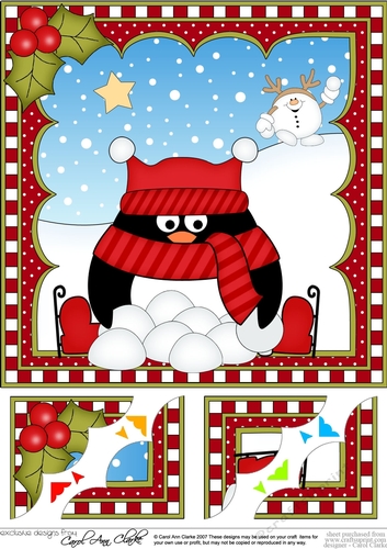 Christmas Penguin 8 x 8 Scalloped Corner Topper  