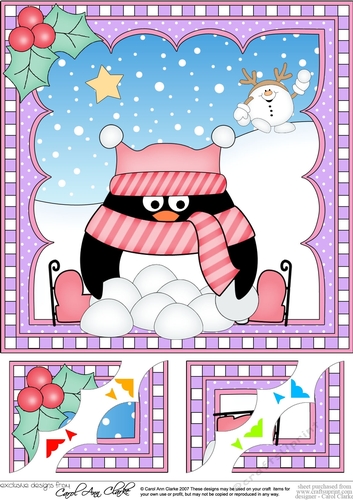 Christmas Penguin 8 x 8 Scalloped Corner Topper  