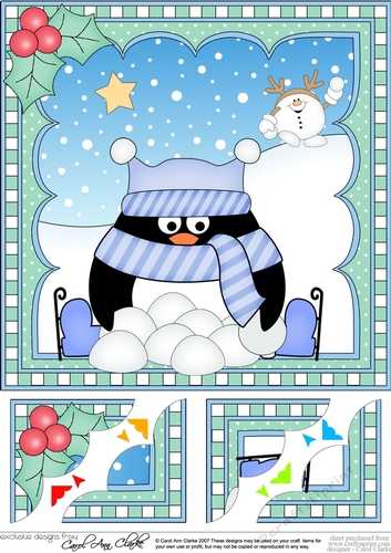 Christmas Penguin 8 x 8 Scalloped Corner Topper  