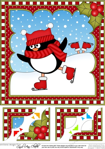 Christmas Penguin 8 x 8 Scalloped Corner Topper  
