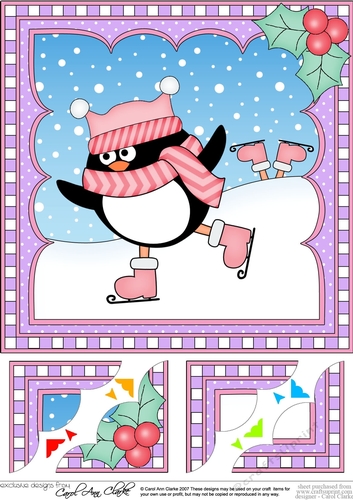 Christmas Penguin 8 x 8 Scalloped Corner Topper  