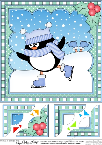 Christmas Penguin 8 x 8 Scalloped Corner Topper  