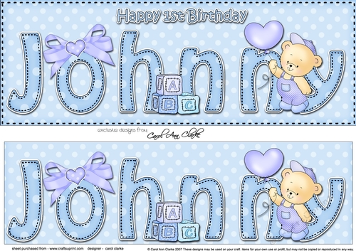 Large DL Happy 1st Birthday JOHNNY 3D decoupage