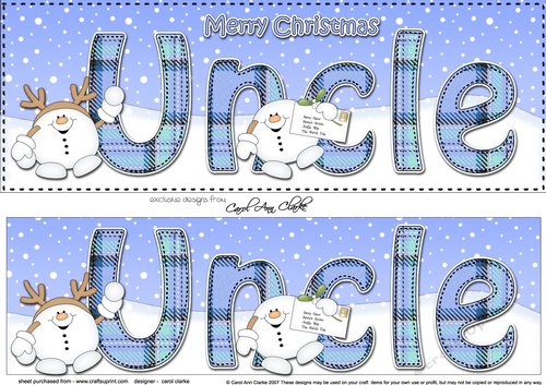 Large DL Merry Christmas UNCLE 3D decoupage with Tartan Snowball Sam