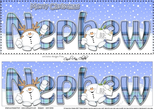 Large DL Merry Christmas NEPHEW 3D decoupage with Tartan Snowball Sam