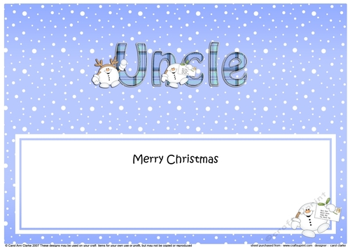 Large DL Merry Christmas UNCLE insert with Tartan Snowball Sam