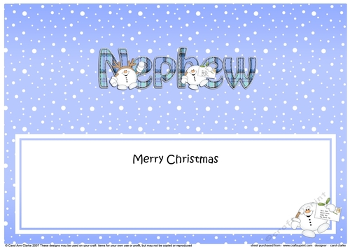 Large DL Merry Christmas NEPHEW insert with Tartan Snowball Sam
