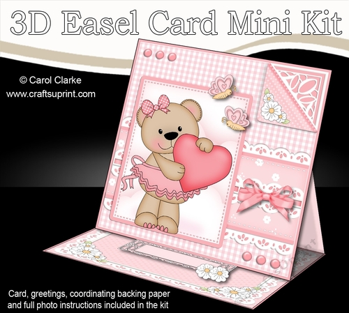 3D Easel Card Mini Kit - Pretty in Pink - Livvy Bear has a Heart