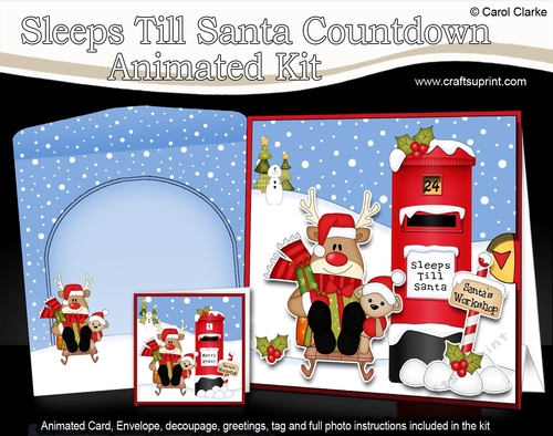 3D Animated Sleeps Till Santa Christmas Postbox Countdown Card Kit - Rudolph is Sledging!