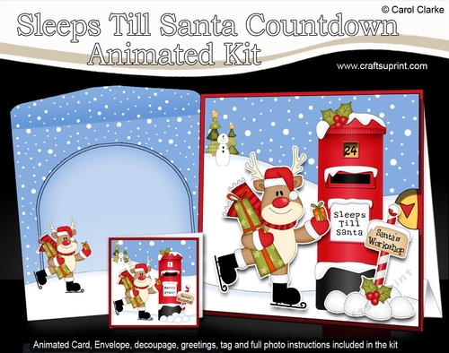 3D Animated Sleeps Till Santa Christmas Postbox Countdown Card Kit - Rudolph is Skating!