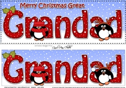 Large DL Merry Christmas GREAT GRANDAD 3D decoupage with Penguins
