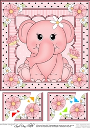 8 x 8 Cute Little Elephant Scalloped Corner Topper